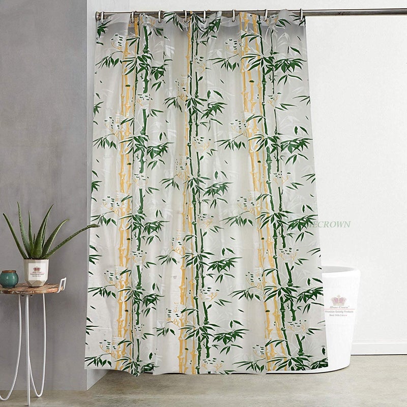 HOMECROWN Waterproof Plastic Floral Printed Bathroom Shower Curtain with 8 Curtain Ring Hooks 7x4 Feet Green - Image 4