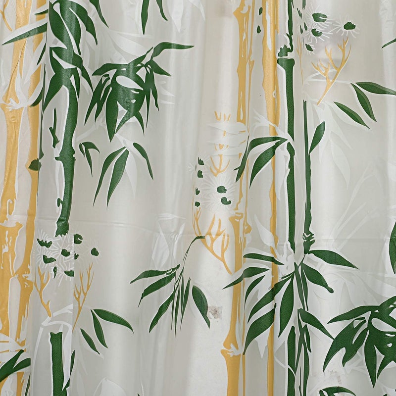 HOMECROWN Waterproof Plastic Floral Printed Bathroom Shower Curtain with 8 Curtain Ring Hooks 7x4 Feet Green - Image 3