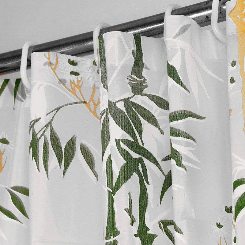 HOMECROWN Waterproof Plastic Floral Printed Bathroom Shower Curtain with 8 Curtain Ring Hooks 7x4 Feet Green - Image 2