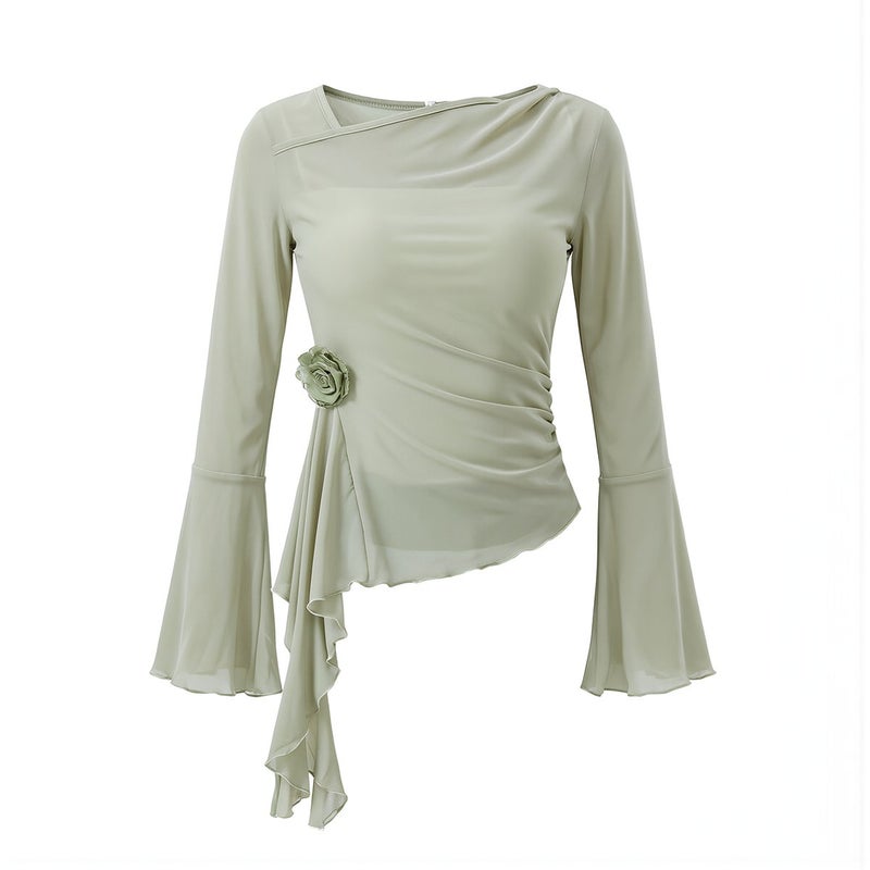 Dance Top for Women Soft Chiffon Flowy Floral Long Sleeve Practice Shirt M - Image 1