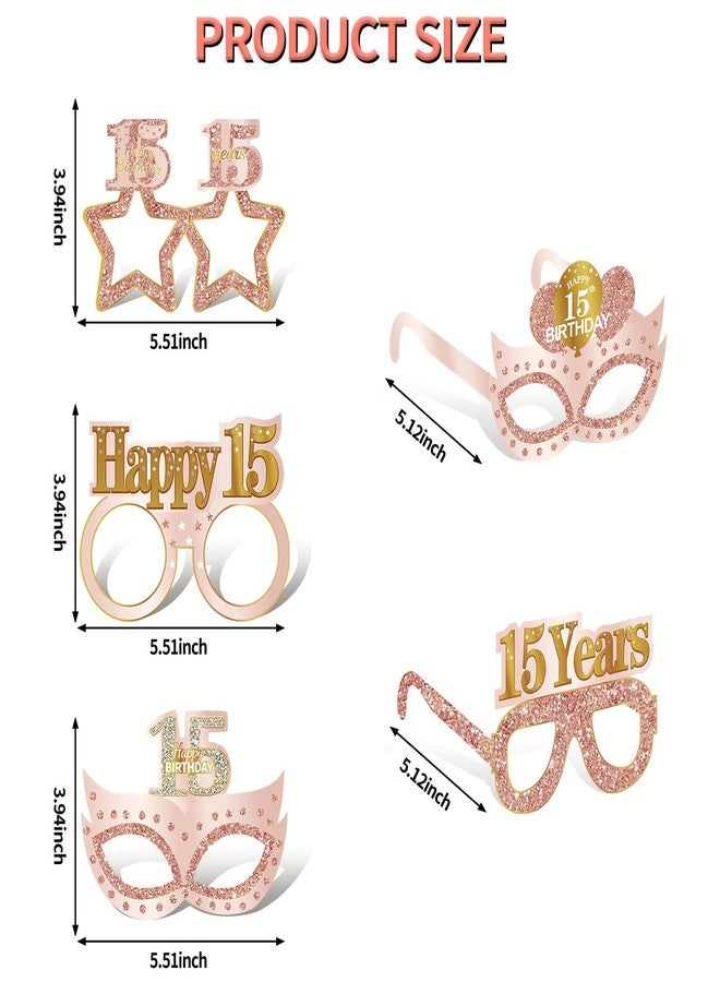 Guiruiy 24PCS 15th Birthday Paper Eyeglasses Decorations for Girls Women, Pink Rose Gold Sweet 15 Birthday Quinceanera Decoration Eyeglasses Party Supplies, Funny Fifteen Year Old Birthday Glasses Decor - Image 2