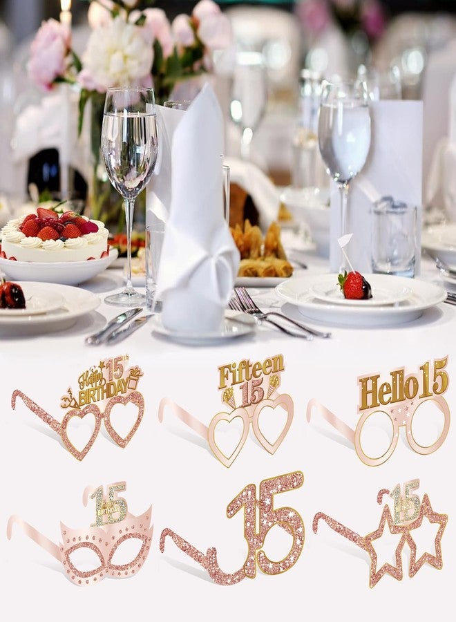 Guiruiy 24PCS 15th Birthday Paper Eyeglasses Decorations for Girls Women, Pink Rose Gold Sweet 15 Birthday Quinceanera Decoration Eyeglasses Party Supplies, Funny Fifteen Year Old Birthday Glasses Decor - Image 5