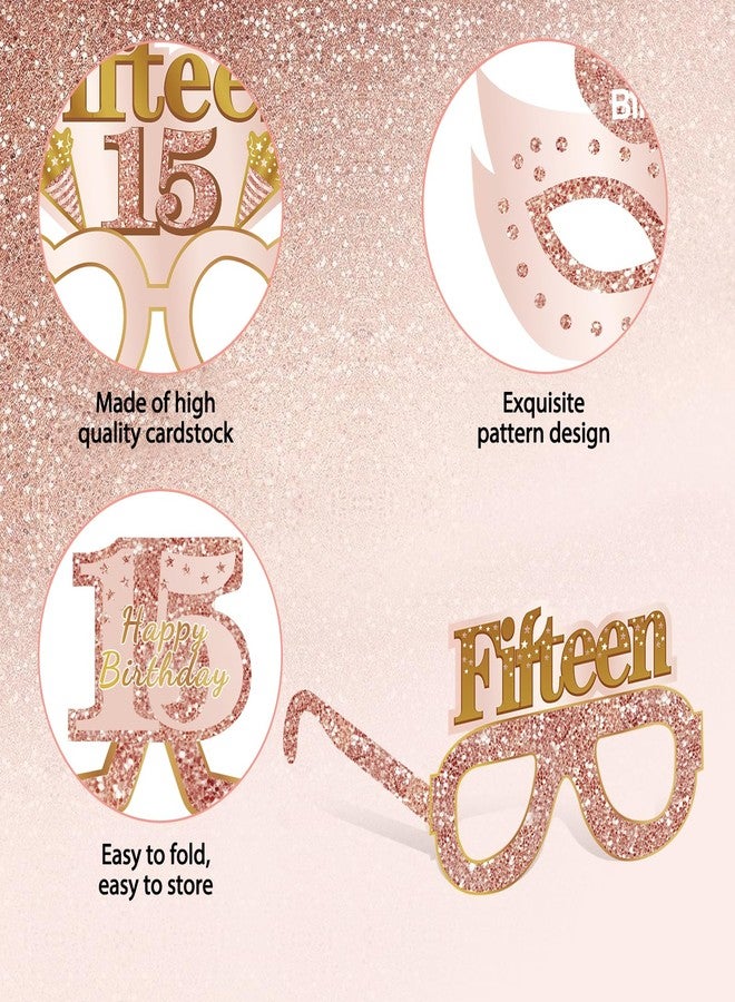 Guiruiy 24PCS 15th Birthday Paper Eyeglasses Decorations for Girls Women, Pink Rose Gold Sweet 15 Birthday Quinceanera Decoration Eyeglasses Party Supplies, Funny Fifteen Year Old Birthday Glasses Decor - Image 4