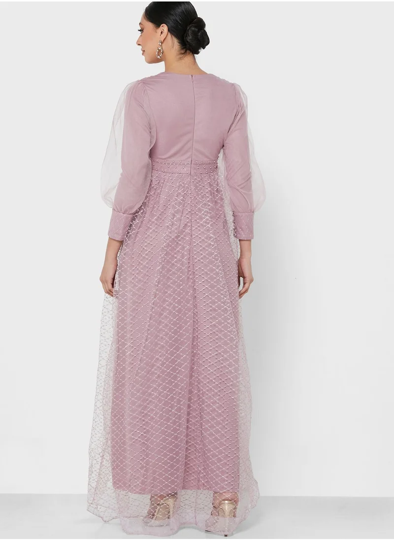 Khizana Shimmer Tulle Overlay Dress