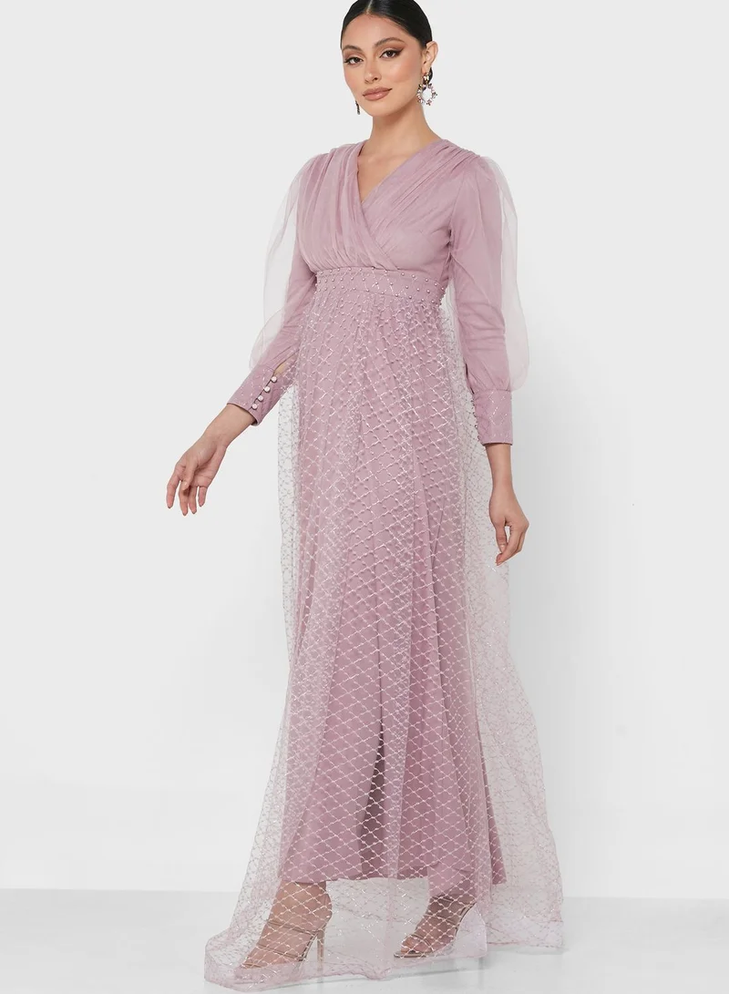 Khizana Shimmer Tulle Overlay Dress