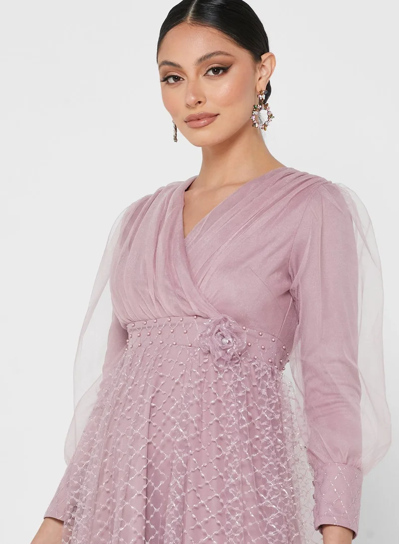 Khizana Shimmer Tulle Overlay Dress