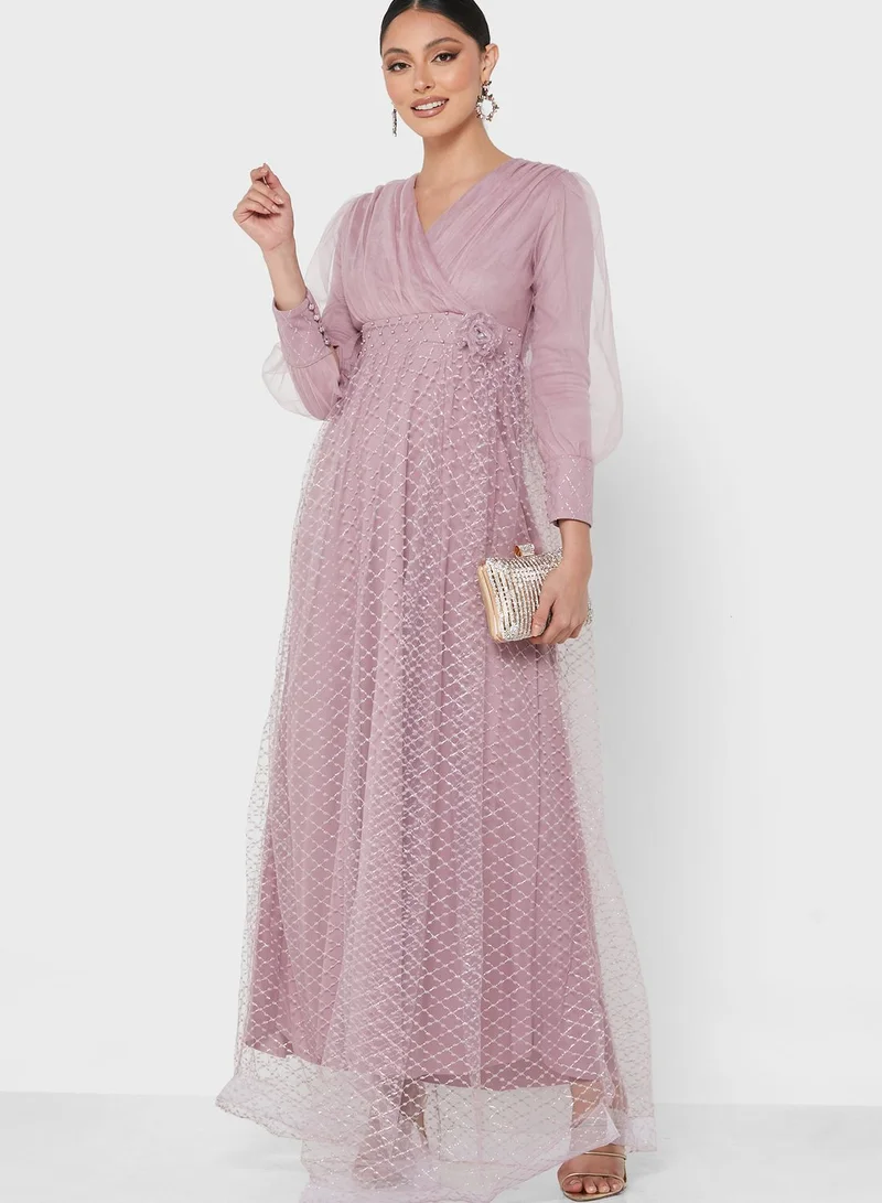Khizana Shimmer Tulle Overlay Dress