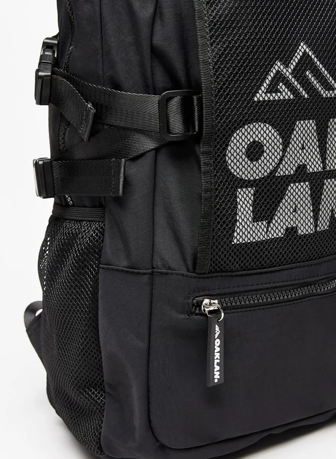 OAKLAN Logo Print Backpack with Adjustable Straps - 42x30x16 cm