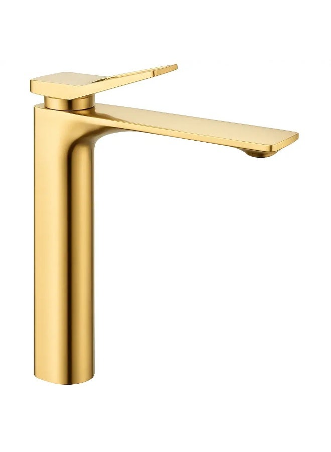 خلاط مغسلة طويل روما بلون ذهبي لامع بتصميم عصري مناسب للأحواض السطحية