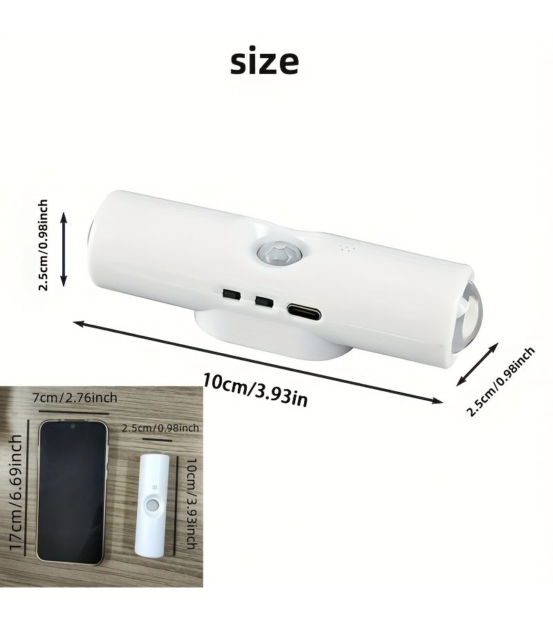 4 قطع - ضوء LED ثلاثي الألوان قابل للتعديل مع حساس حركة داخلي، قابل للشحن عبر USB، لإضاءة الليل للسلالم وغرفة النوم والممر. - Image 3