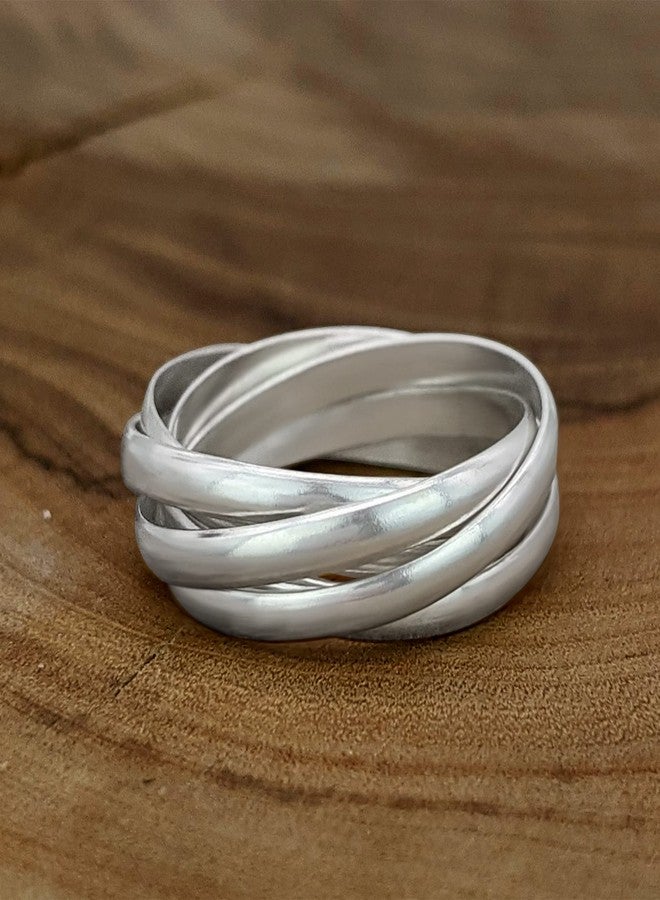 Silverly Russian Style Wedding Rings His and Hers - Interlocking Five Band Ring - Classic Multiband 925 Sterling Silver Rings for Women - Elegand Promise Bands - Gifts for Girlfriend or Boyfriend - Image 2