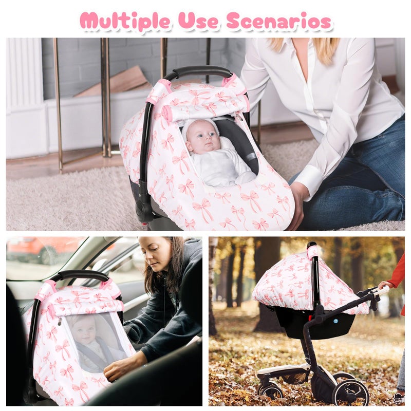 DAYEEBALL Baby Car Seat Cover, Windproof Carseat Cover for Infant Girls, Infant Warm Carseat Canopy with Double Layer Fabric for Winter, Compatible with Most Baby Car Seat, Bow - Image 5