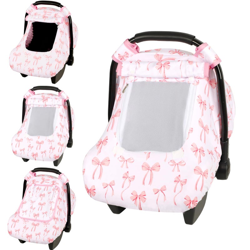 DAYEEBALL Baby Car Seat Cover, Windproof Carseat Cover for Infant Girls, Infant Warm Carseat Canopy with Double Layer Fabric for Winter, Compatible with Most Baby Car Seat, Bow - Image 1