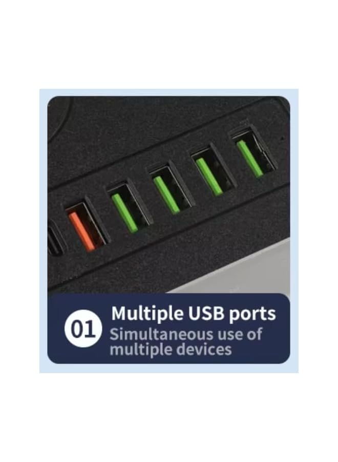 promass 9 in 1 Universal Power Strip Extension Cord with USB C 2 Slots,3 Wide Universal Sockets and 4 USB Ports, 110-240v, UK Plug 3 Pin Power Socket 2500w, 3 meter cable, International Plug. (WHITE) - Image 4