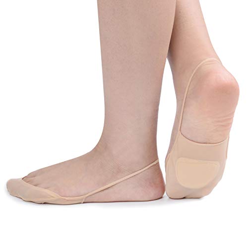 F Flammi Flammi Women's Ultra Low Cut Liner Socks with Sling Back No Show Padded Half Socks (Shoe-Size 8.5-10 US, 6 Pairs- Beige, Ice Silk) - Image 1