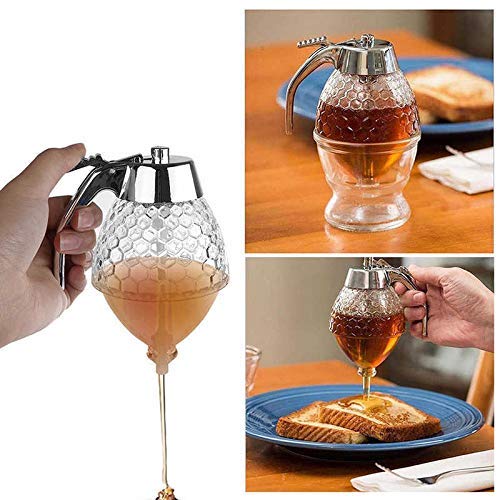 Praxon Praxon Beautiful Comb Shaped Honey Pot Transparent Acrylic Honey Syrup Dispenser with Stand  - Image 2
