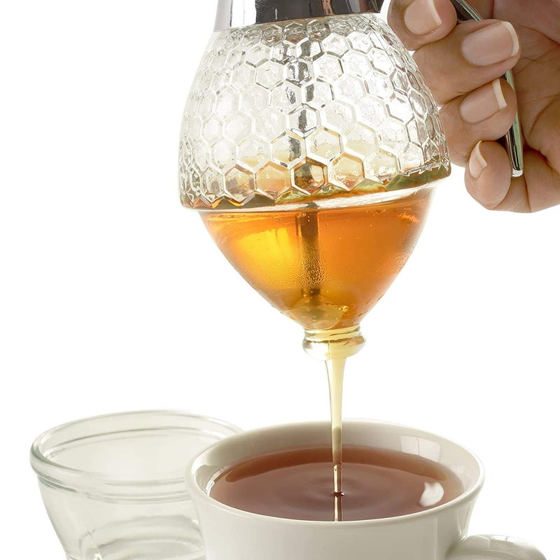Praxon Praxon Beautiful Comb Shaped Honey Pot Transparent Acrylic Honey Syrup Dispenser with Stand  - Image 5