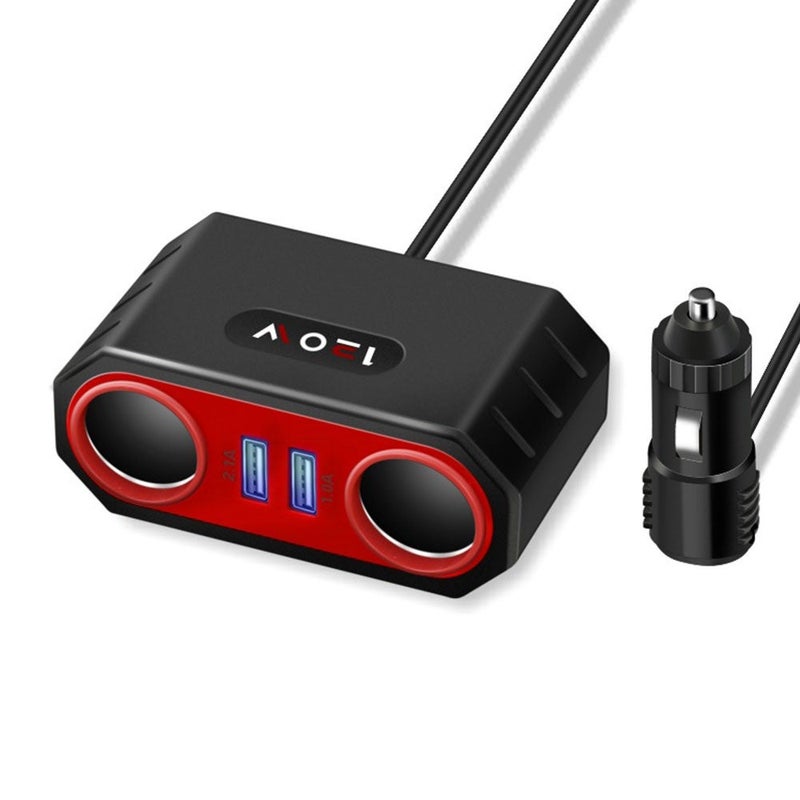 Dual USB Car Charger with Cigarette Lighter Socket Black