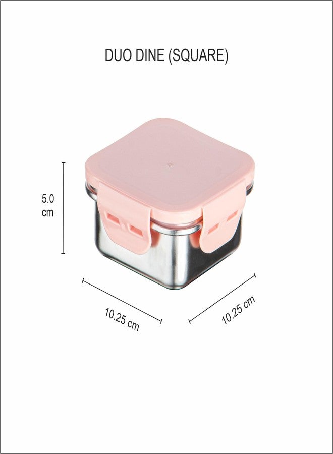 Polyset Duo Dine Steel Lunch Box | Stainless Steel Tiffin Box for Office, School & Kitchen Storage | Airtight Food Container, Fridge Safe (Pink, 285 ml) - Image 2