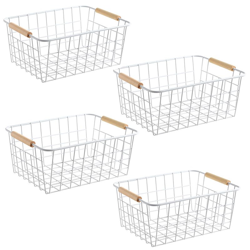 LeleCAT White Wire Baskets for Organizing with HandlesPantry Organizers and Storage For Kitchen Household Snack Basket for Cabinets Closets Bedroomsfood Set of 4White