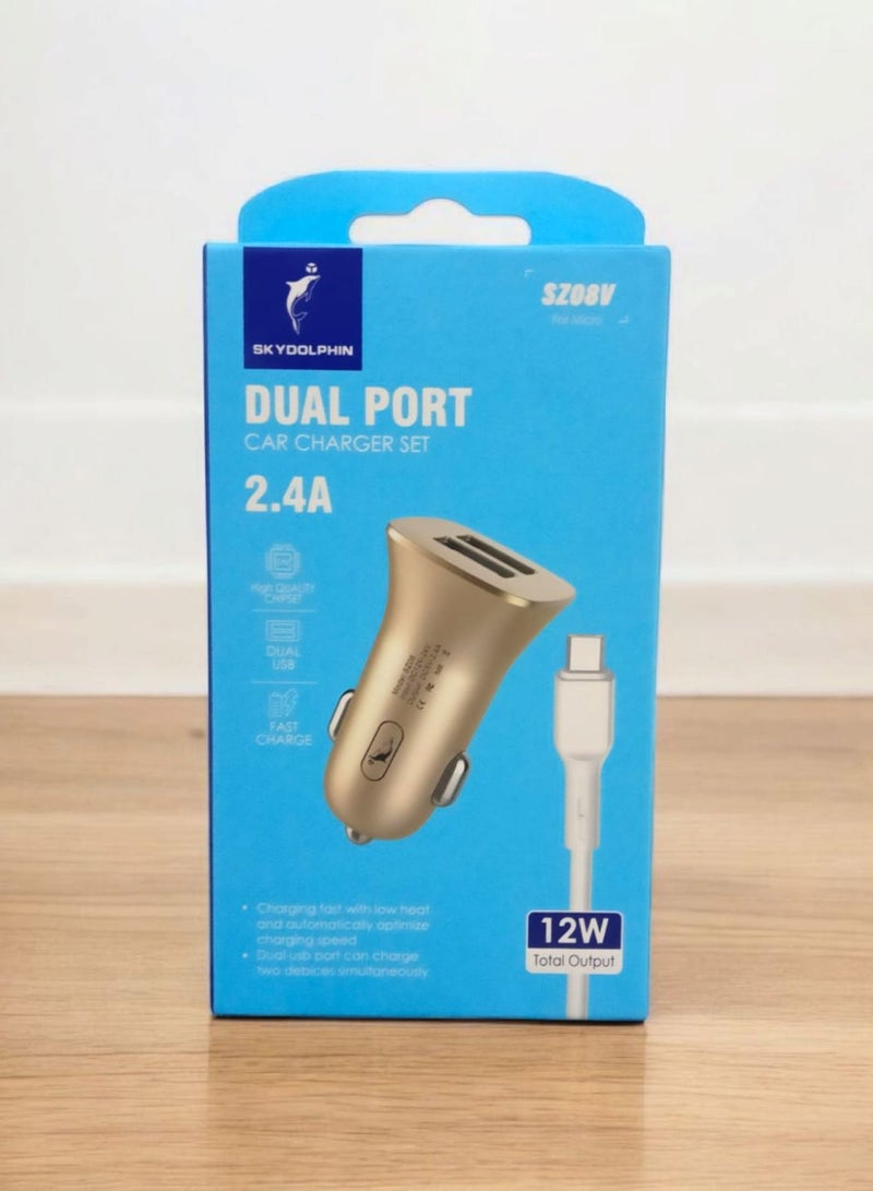 SKY DOLPHIN 2.4 A Fast Dual USB Car Charger 12W Set with Micro-USB Cable - Image 2