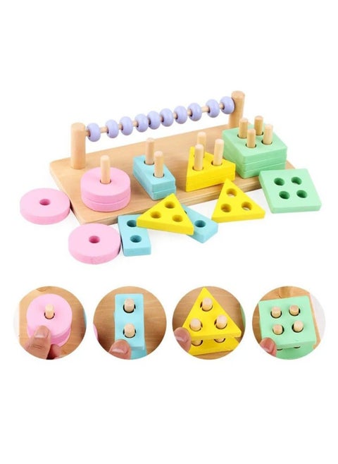 Educational Montessori Double Column Blocks Toy for Kids: Macaron Color Matching Puzzle, Geometric Shapes Arrangement