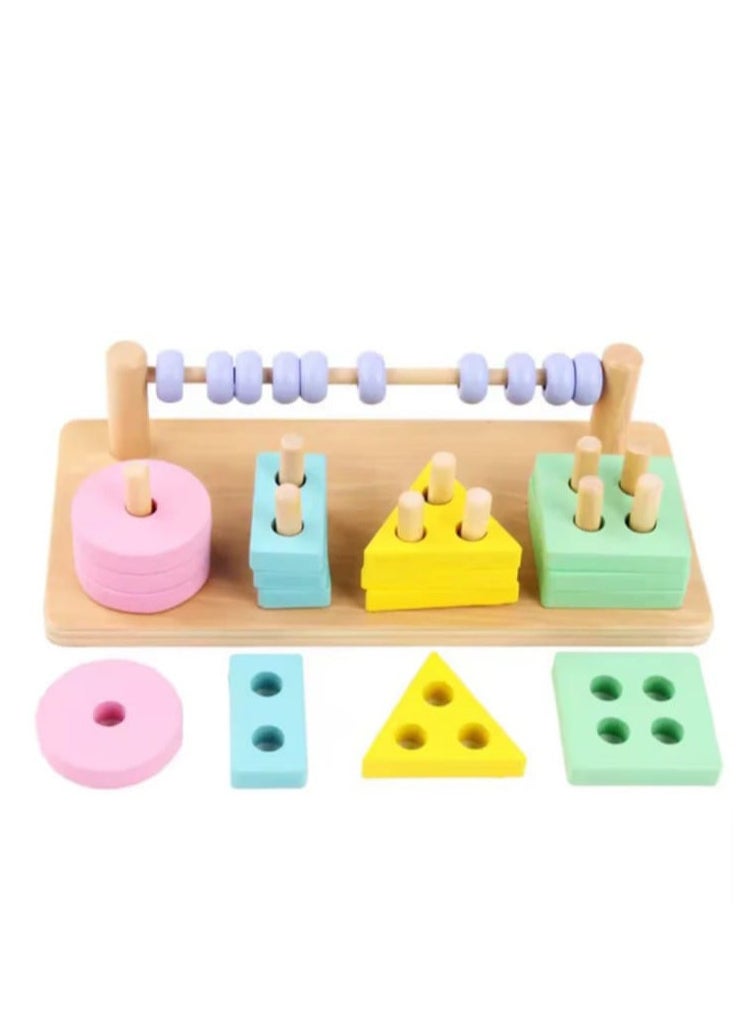 Educational Montessori Double Column Blocks Toy for Kids: Macaron Color Matching Puzzle, Geometric Shapes Arrangement