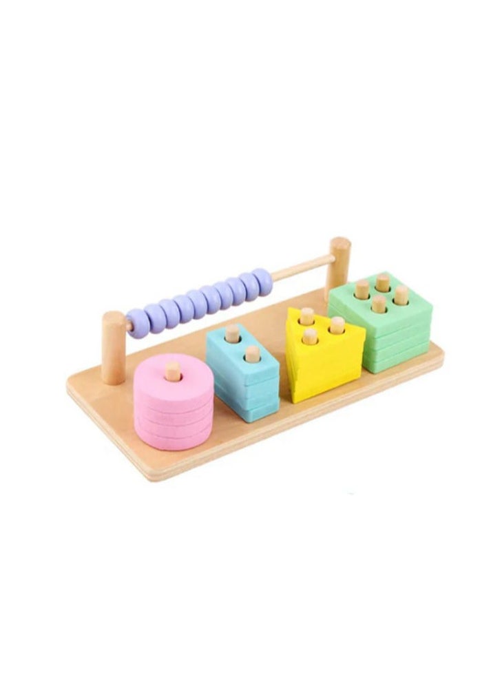Educational Montessori Double Column Blocks Toy for Kids: Macaron Color Matching Puzzle, Geometric Shapes Arrangement