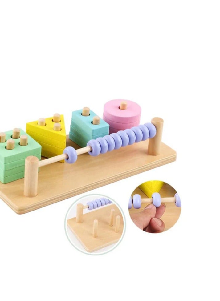 Educational Montessori Double Column Blocks Toy for Kids: Macaron Color Matching Puzzle, Geometric Shapes Arrangement
