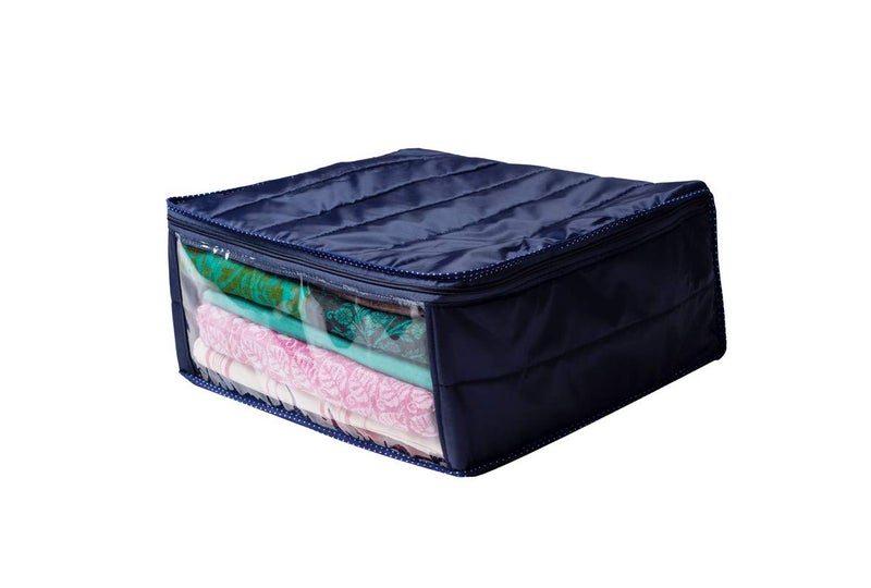 Ankit Traders 3 Layered Parachute Material Quilted Saree Cover Wardrobe Organizer Water Resistant Blue Set of 2 Size 41 33 19 CM - Image 2