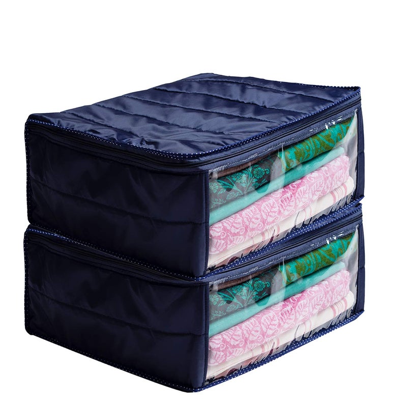 Ankit Traders 3 Layered Parachute Material Quilted Saree Cover Wardrobe Organizer Water Resistant Blue Set of 2 Size 41 33 19 CM - Image 1