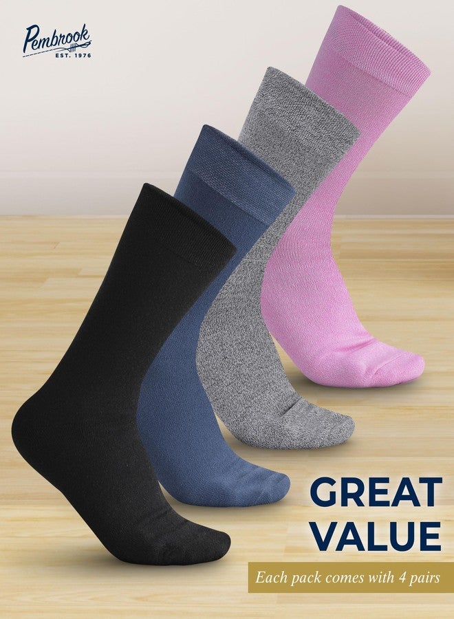 Pembrook Bamboo Viscose Dress Socks Women - 4 Pairs Crew Thin Socks Women | Above Ankle | Breathable | Black, Marled Gray, Pink, Blue - Image 5