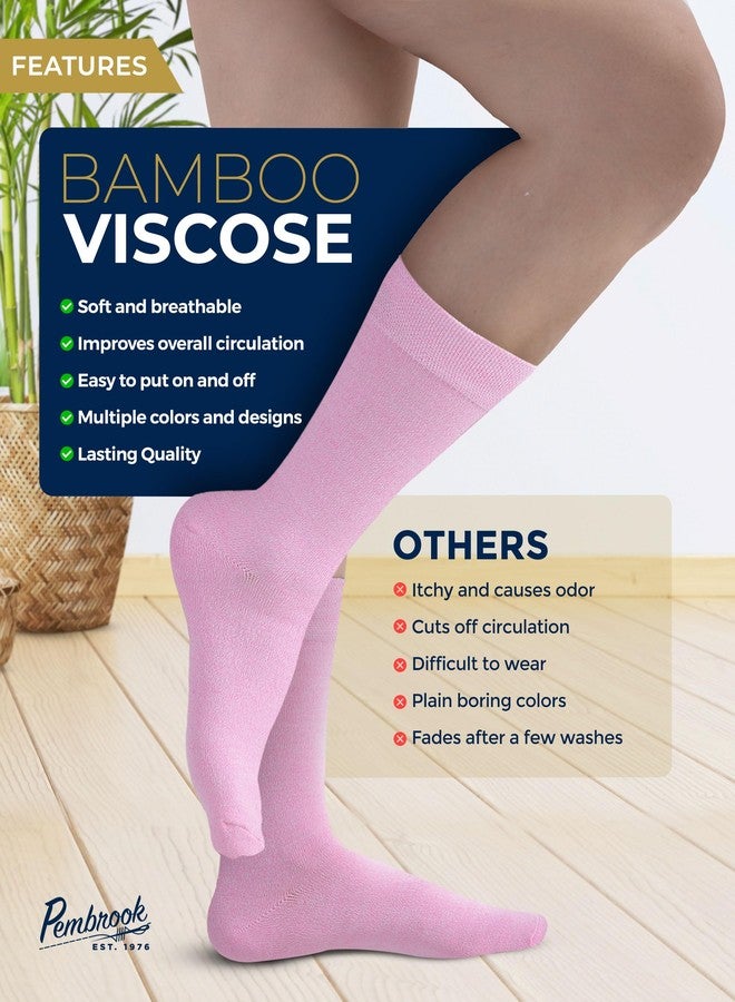 Pembrook Bamboo Viscose Dress Socks Women - 4 Pairs Crew Thin Socks Women | Above Ankle | Breathable | Black, Marled Gray, Pink, Blue - Image 3