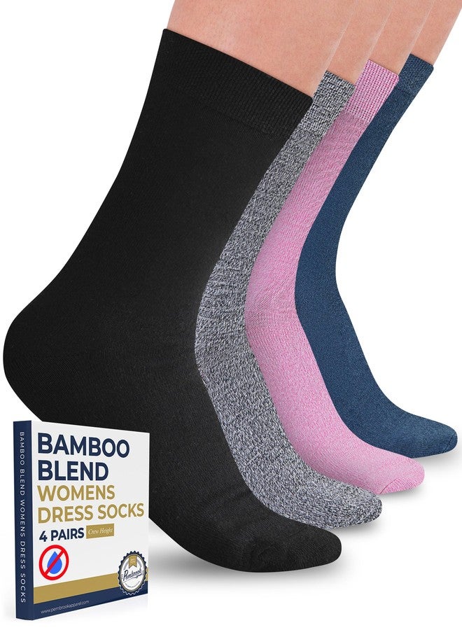 Pembrook Bamboo Viscose Dress Socks Women - 4 Pairs Crew Thin Socks Women | Above Ankle | Breathable | Black, Marled Gray, Pink, Blue - Image 1