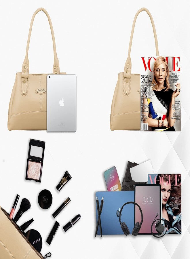 Fostelo Women's Elite Satchel Tote Handbag for Women | Tote Bag for Work | Ladies Purse | Stylish Shoulder Bag | Gift For Women | Beige - Image 4