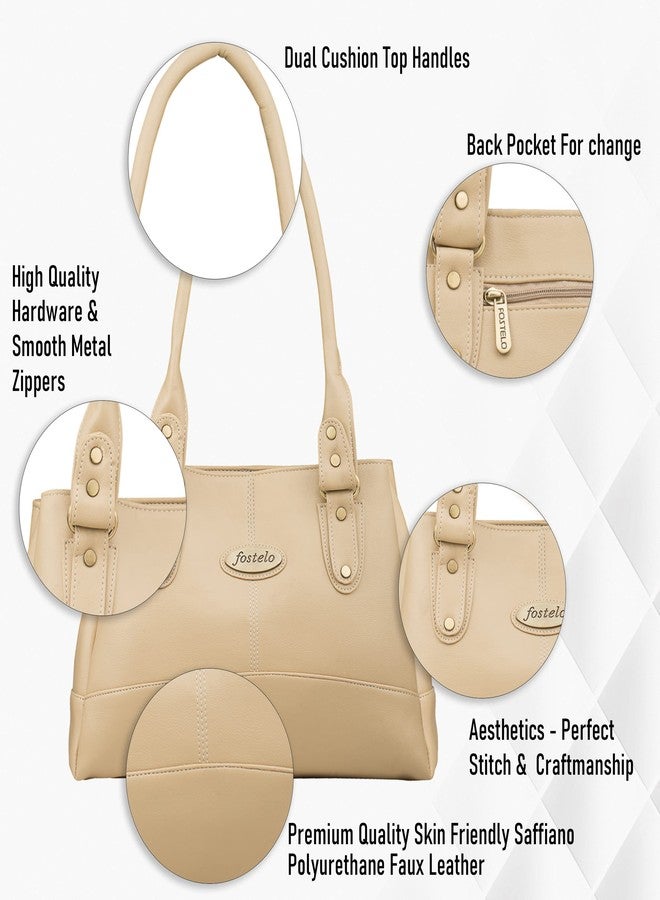 Fostelo Women's Elite Satchel Tote Handbag for Women | Tote Bag for Work | Ladies Purse | Stylish Shoulder Bag | Gift For Women | Beige - Image 2