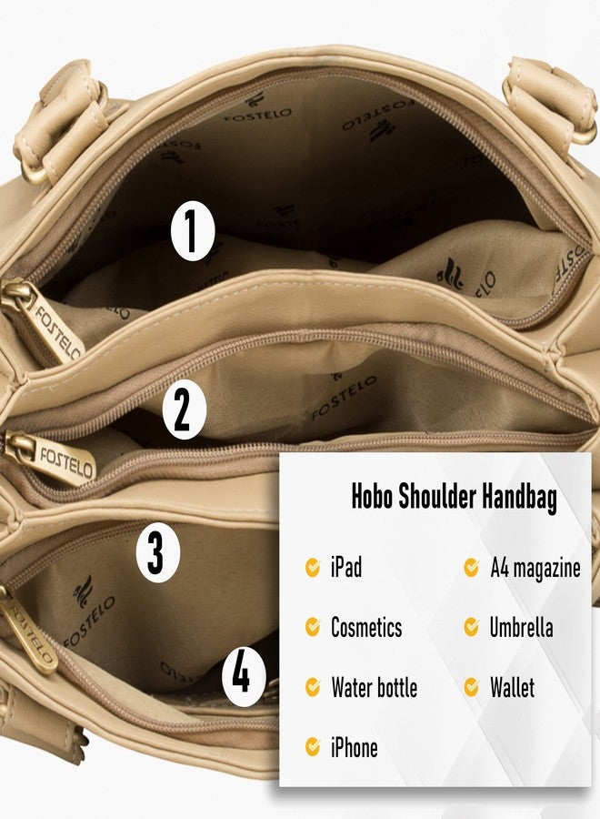 Fostelo Women's Elite Satchel Tote Handbag for Women | Tote Bag for Work | Ladies Purse | Stylish Shoulder Bag | Gift For Women | Beige - Image 5
