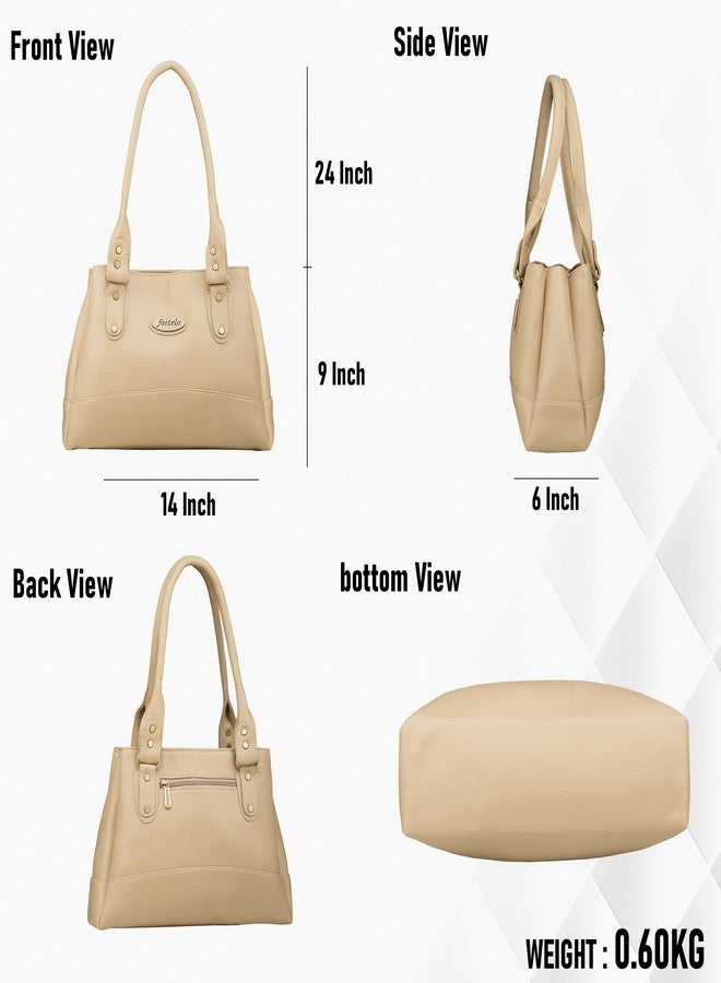 Fostelo Women's Elite Satchel Tote Handbag for Women | Tote Bag for Work | Ladies Purse | Stylish Shoulder Bag | Gift For Women | Beige - Image 3