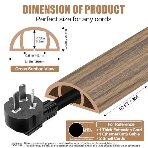 DBHXXMB-HH Floor Cord Cover Self Adhesive Cord Hider10FT Cable Management Extension Strip Protector for Wires Prevent Cable Trips for Offices Gyms Exhibitions Cavity039W x027H Woodsmokedbrown - Image 3