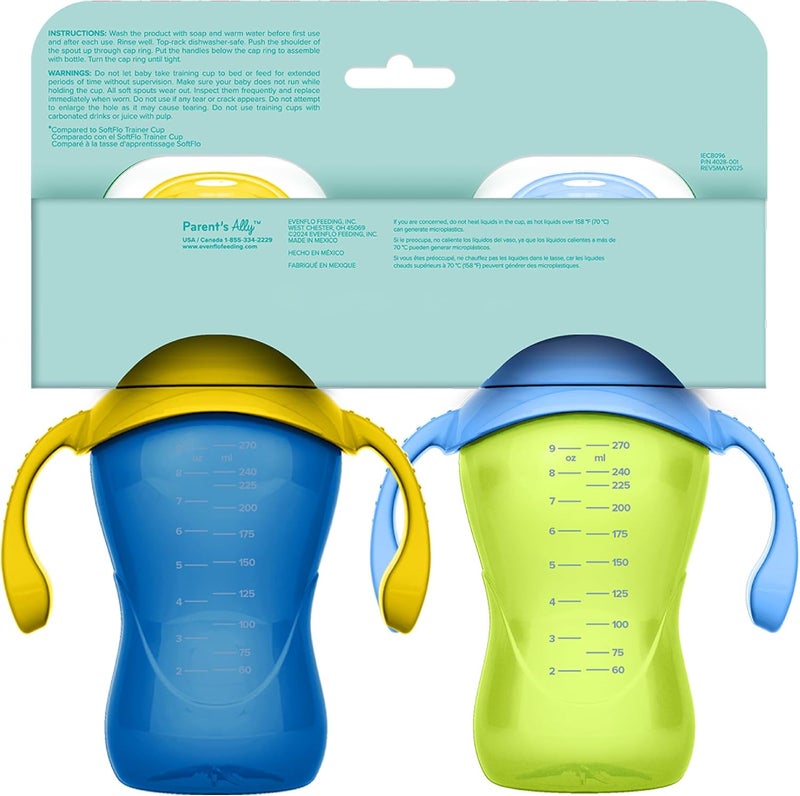 إيفين فلو فيدينغ Evenflo Balance+ Trainer Cups for Baby, Blue and Green with Ergonomic Handles, 5oz, 2 Pack, Ultra Soft Spout, 6+ Months - Image 2
