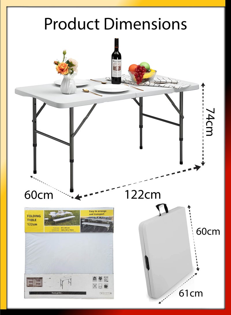 Multipurpose Rectangle 122cm Centre Folding Camping Table Lightweight Foldable Aluminium Portable Trestle Indoor Outdoor Picnic Barbecue Party Kitchen Home Dining Camping Garden BBQ Tables