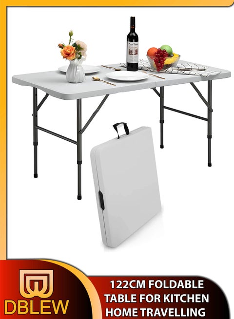 Multipurpose Rectangle 122cm Centre Folding Camping Table Lightweight Foldable Aluminium Portable Trestle Indoor Outdoor Picnic Barbecue Party Kitchen Home Dining Camping Garden BBQ Tables