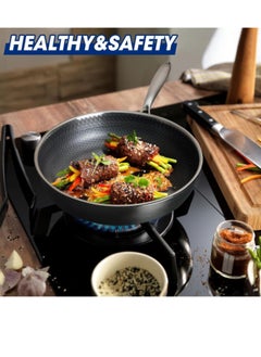Super ZYouth Stainless Steel Frying Pan with Lid, Spatula and Brush, Honeycomb Non-Stick Technology, Household Skillet, PFOA Free,  28cm (Induction/Gas/Electric Stove)  - Image 4