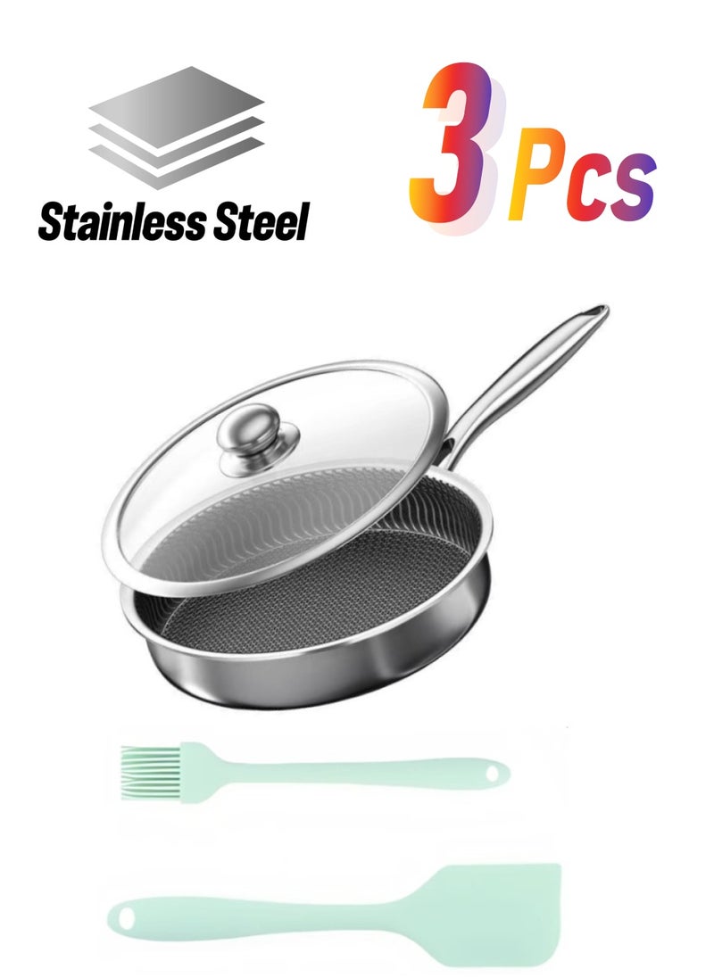 Super ZYouth - Stainless Steel Frying Pan with Lid, Spatula and Brush, Honeycomb Non-Stick Technology, Household Skillet, PFOA Free,  28cm (Induction/Gas/Electric Stove) - Image 1