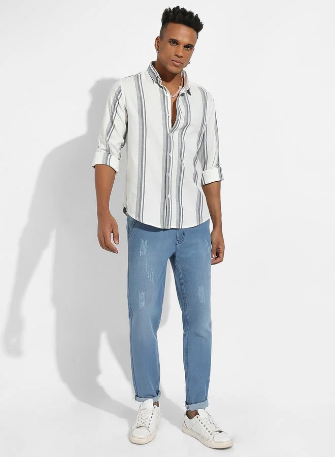 Campus Sutra Slim Collar Striped Regular Fit Shirt by Styli