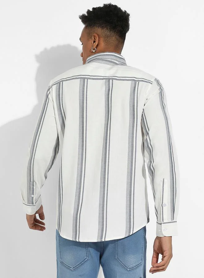 Campus Sutra Slim Collar Striped Regular Fit Shirt by Styli
