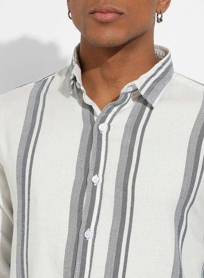 كامبوس سوترا قميص بقصة عادية مخطط بياقة رفيعة من ستايلي - Image 2