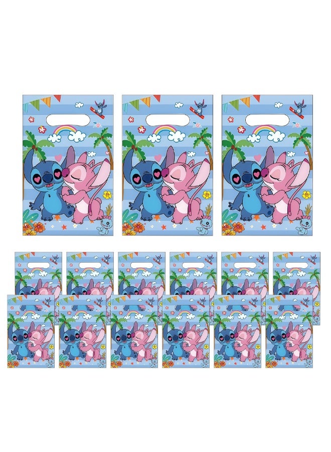STITCH 20pcs Stitch & Angel Themed PE Party Gift Bags, 22.5×16.5cm Plastic Goodie Loot Bags with Die-Cut Handles, Cartoon Lilo Stitch Candy Treat Bags, Kids Birthday Eid Ramadan Party Favor Bags - Image 1