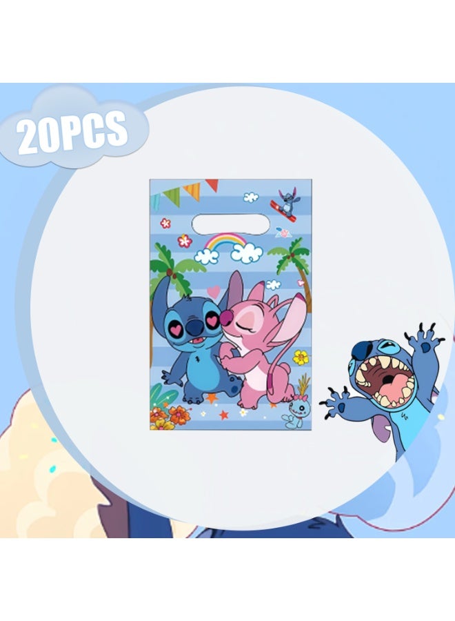 STITCH 20pcs Stitch & Angel Themed PE Party Gift Bags, 22.5×16.5cm Plastic Goodie Loot Bags with Die-Cut Handles, Cartoon Lilo Stitch Candy Treat Bags, Kids Birthday Eid Ramadan Party Favor Bags - Image 2