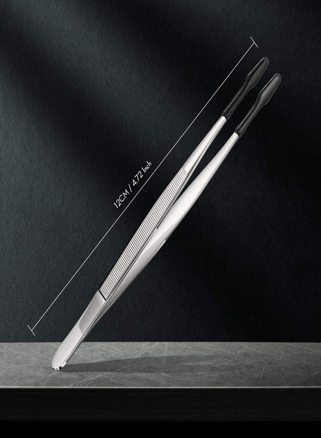 Honoson 2 Pieces Rubber Tipped Tweezers PVC Rubber Coated Soft Non Marring Flat Tip Lab Industrial Hobby Craft Tweezers Tools Jewelry Coin Stamp Tongs(Black) - Image 2